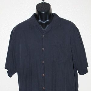 Tommy Bahama XL Silk Shirt Black Button Down Front